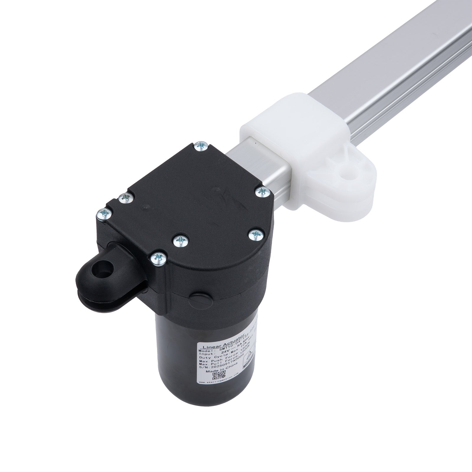 Black cylindrical pump with white handle on a white background