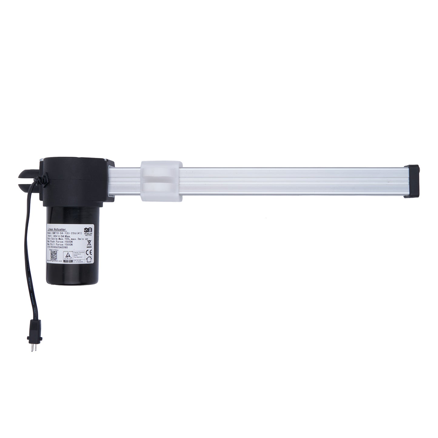 Light fixture with black base and white cylindrical body on a white background