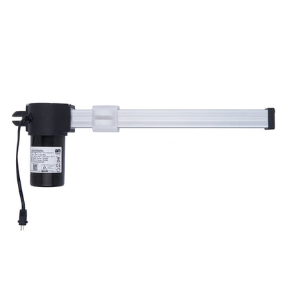 Light fixture with black base and white cylindrical body on a white background