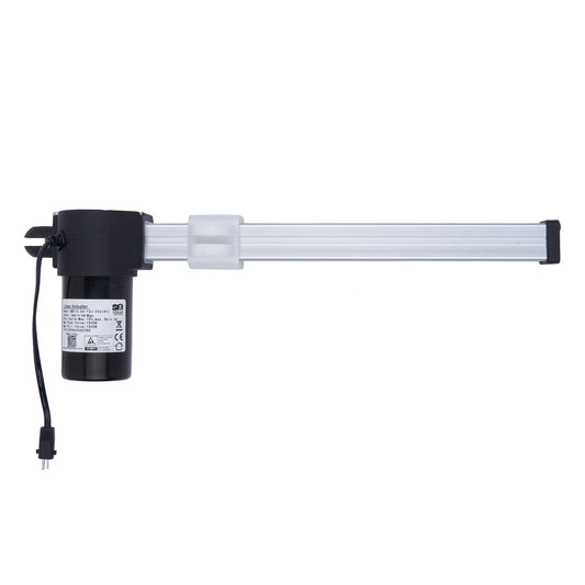 Light fixture with black base and white cylindrical body on a white background