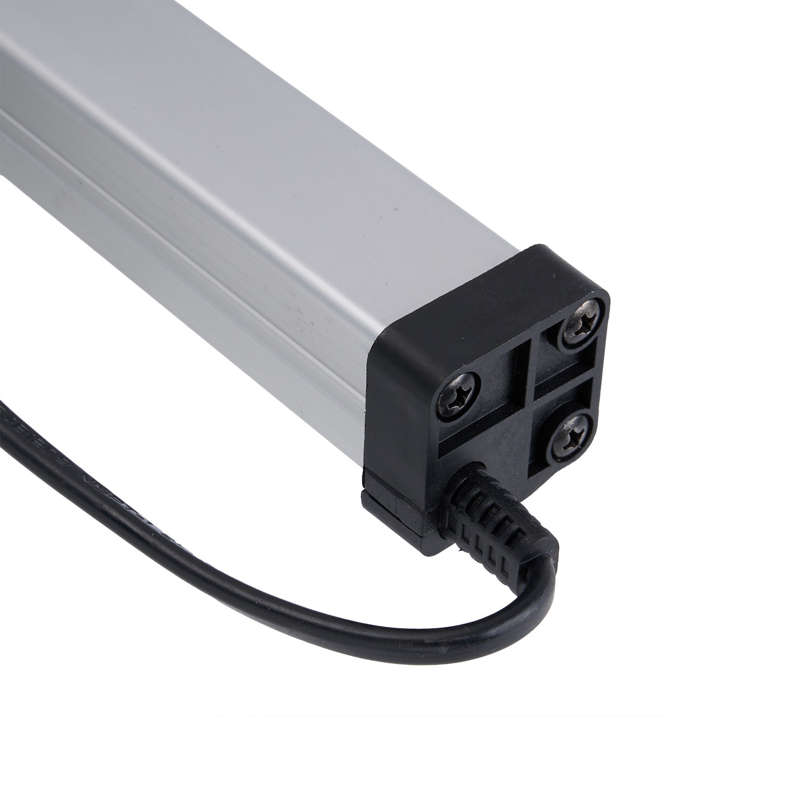 Close-up of a power cable connector on a metallic strip.