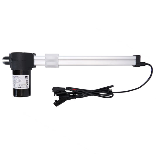 A SMT linear actuator for recliner or lift chair, including the actuator body, a black power adapter, and connecting cables.
