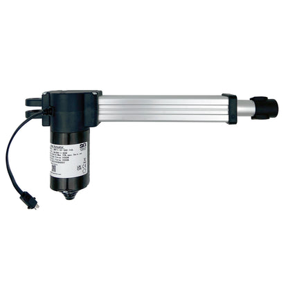 A black and silver linear actuator, featuring a single lead with a 2 pin male plug, designed for use in power recliners or lift chairs.