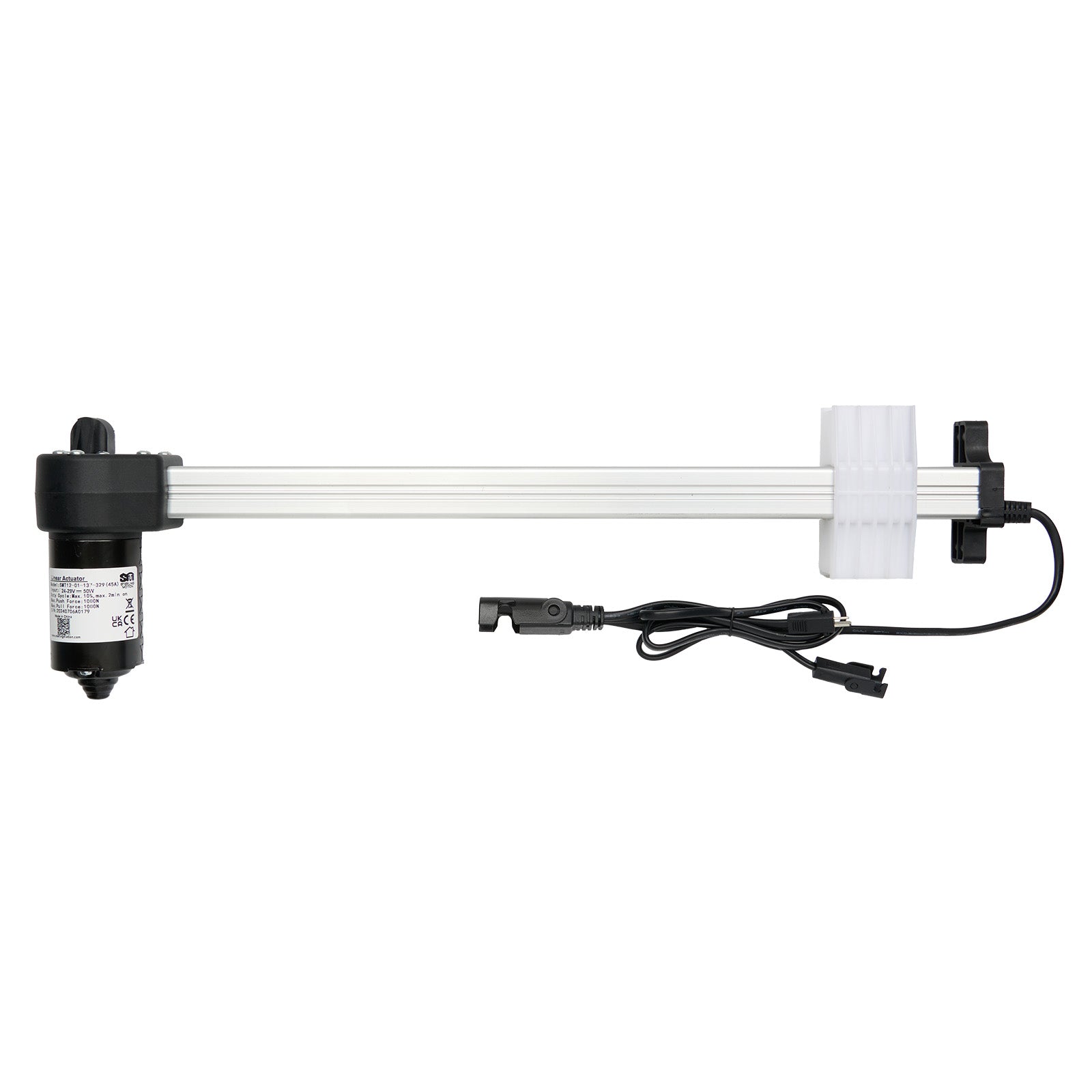 A SMT brand linear actuator for recliner or lift chair, featuring an electric motor, a white shaft, and three cables with different connectors.