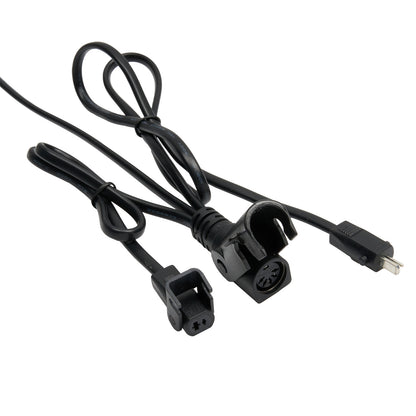 Black power cable with connectors on a white background