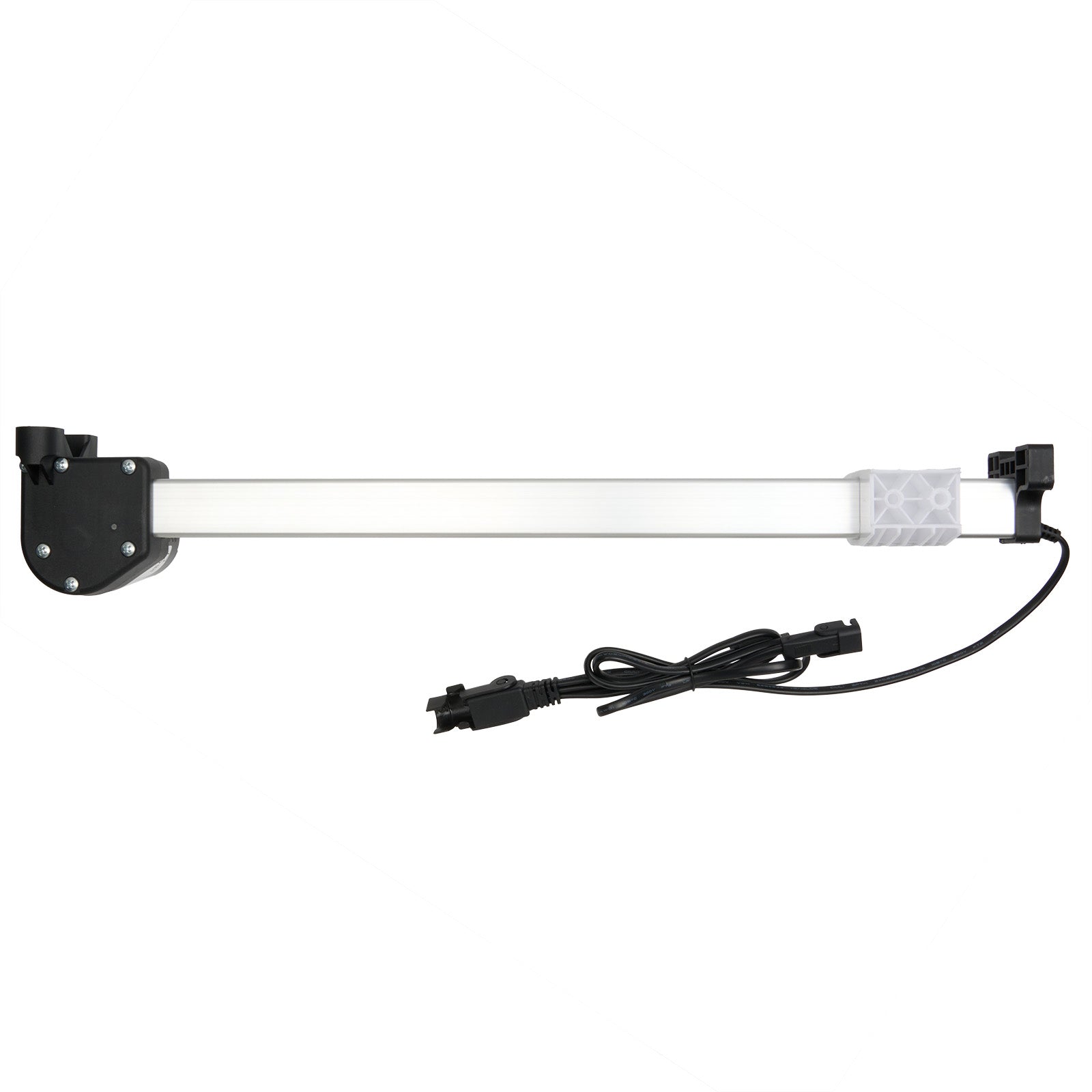 Light bar with black fixtures and power cord on white background