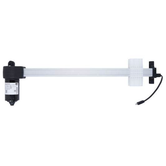 Light fixture with a cylindrical base and arm on a white background