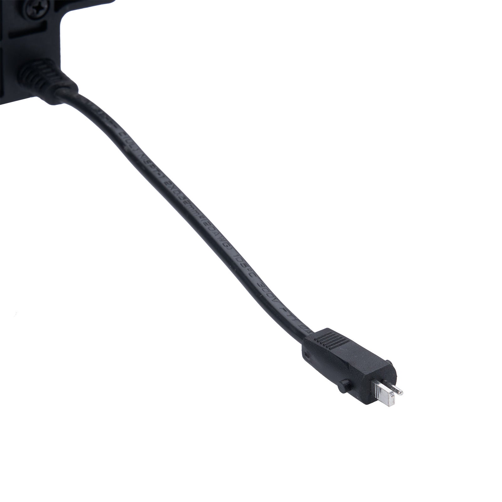Black power cord with plug on a white background