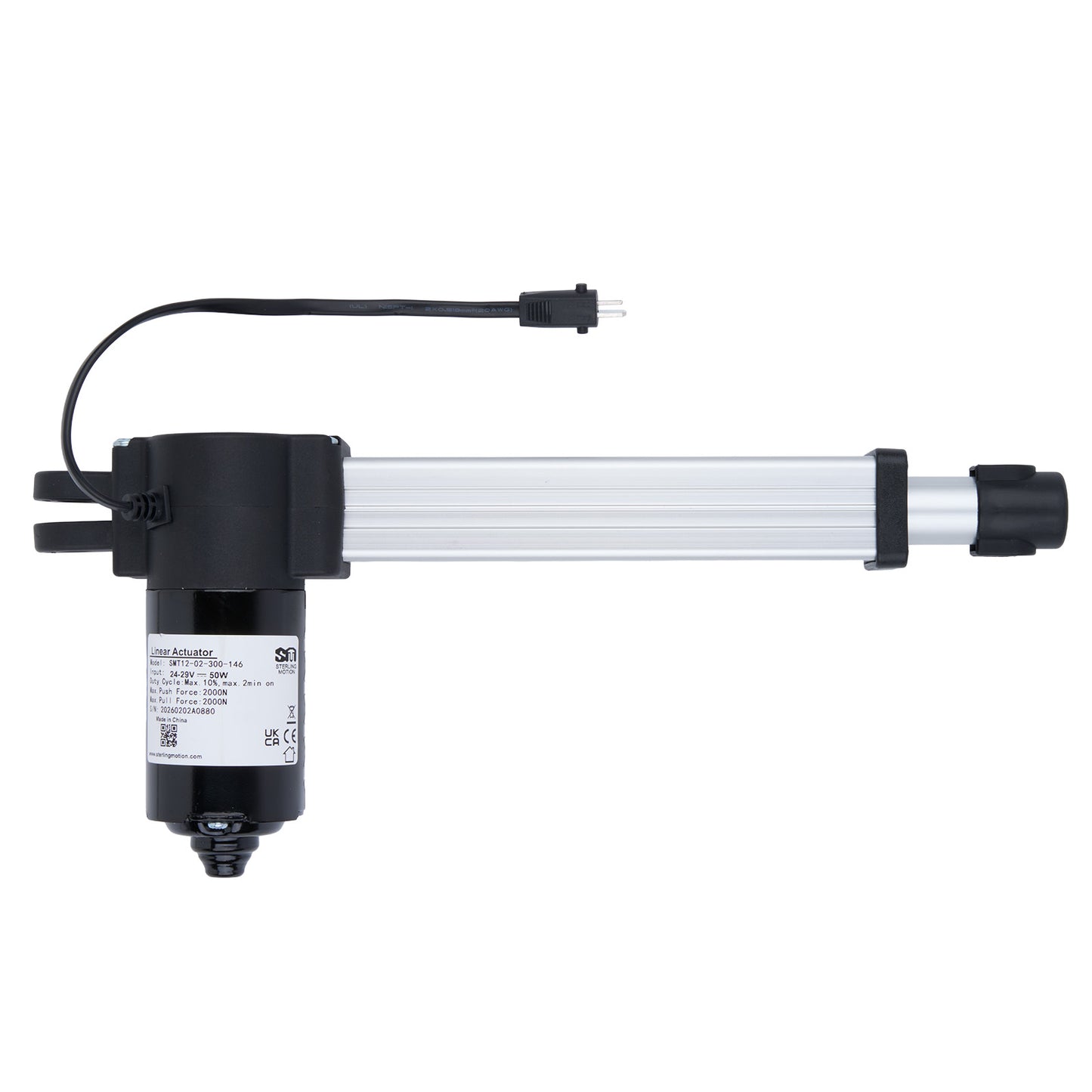 Linear actuator with cable on a white background
