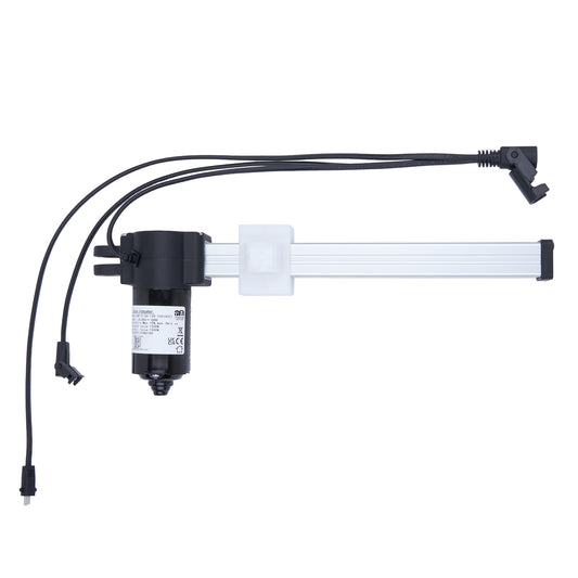 Electrical component with black housing and white actuator on a white background