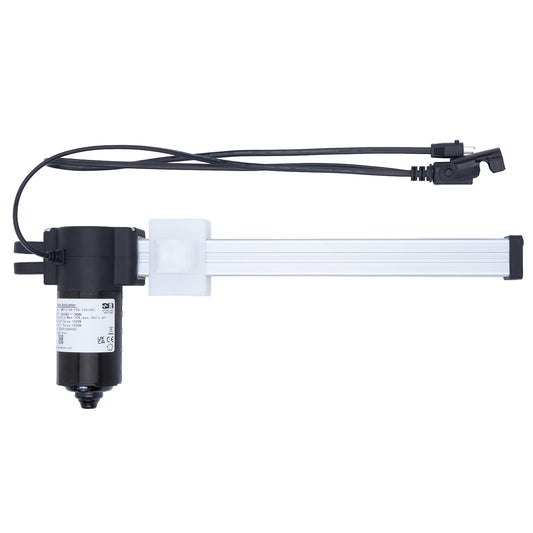 Electrical component with black housing and white cable on a white background