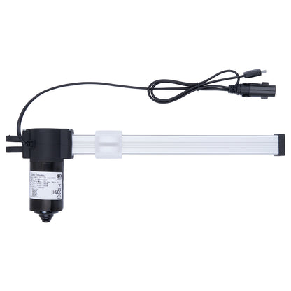 Electrical component with black housing and white cable on a white background