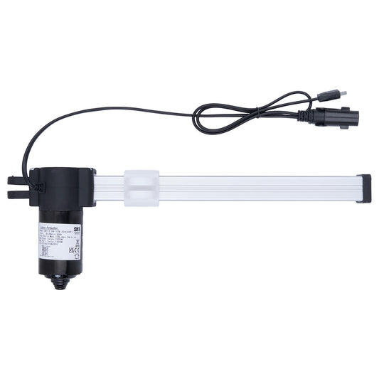 Electrical component with black housing and white cable on a white background