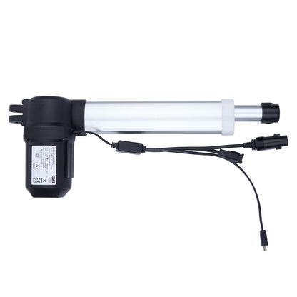 Linear actuator with black and white design on a white background