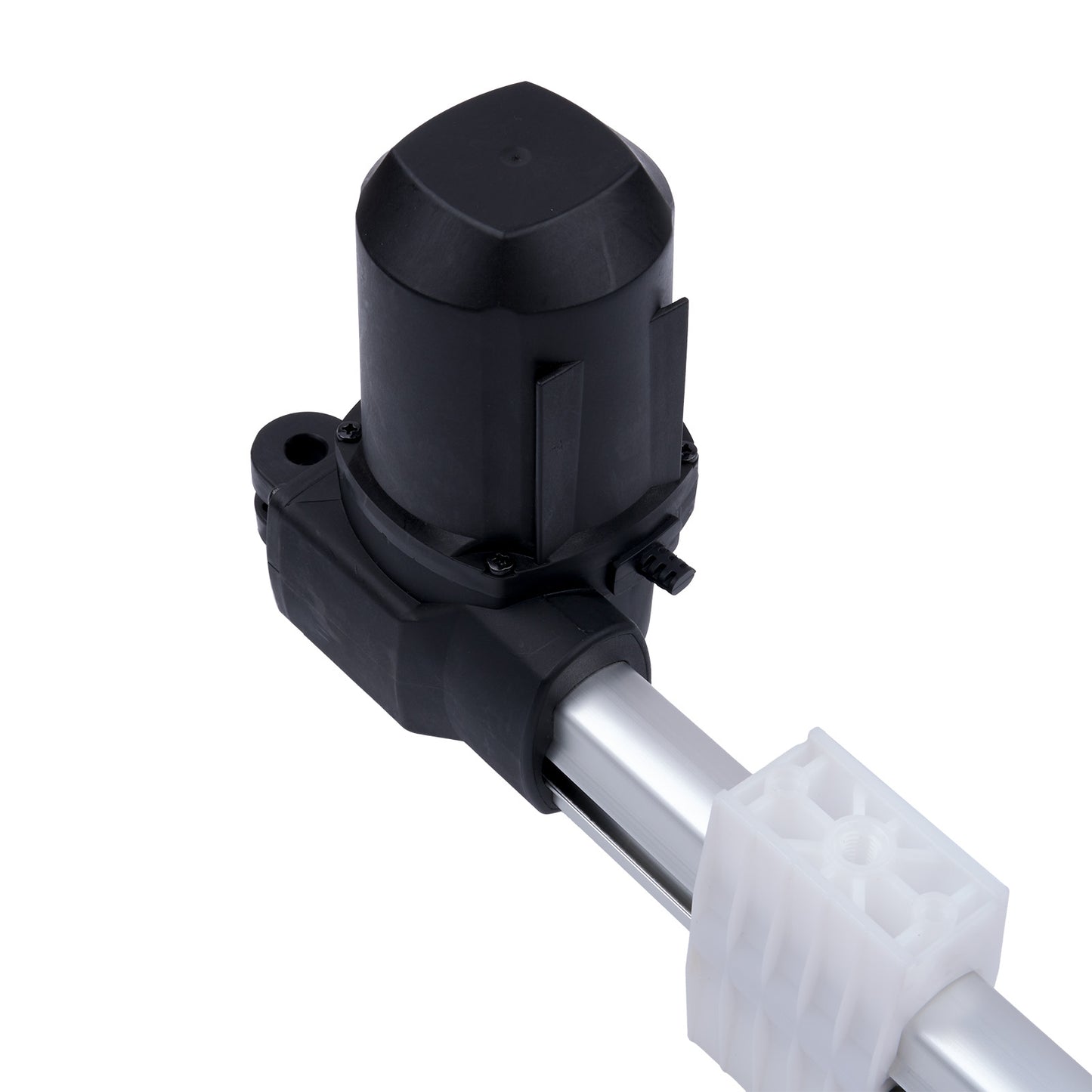 Black mechanical component on a white background