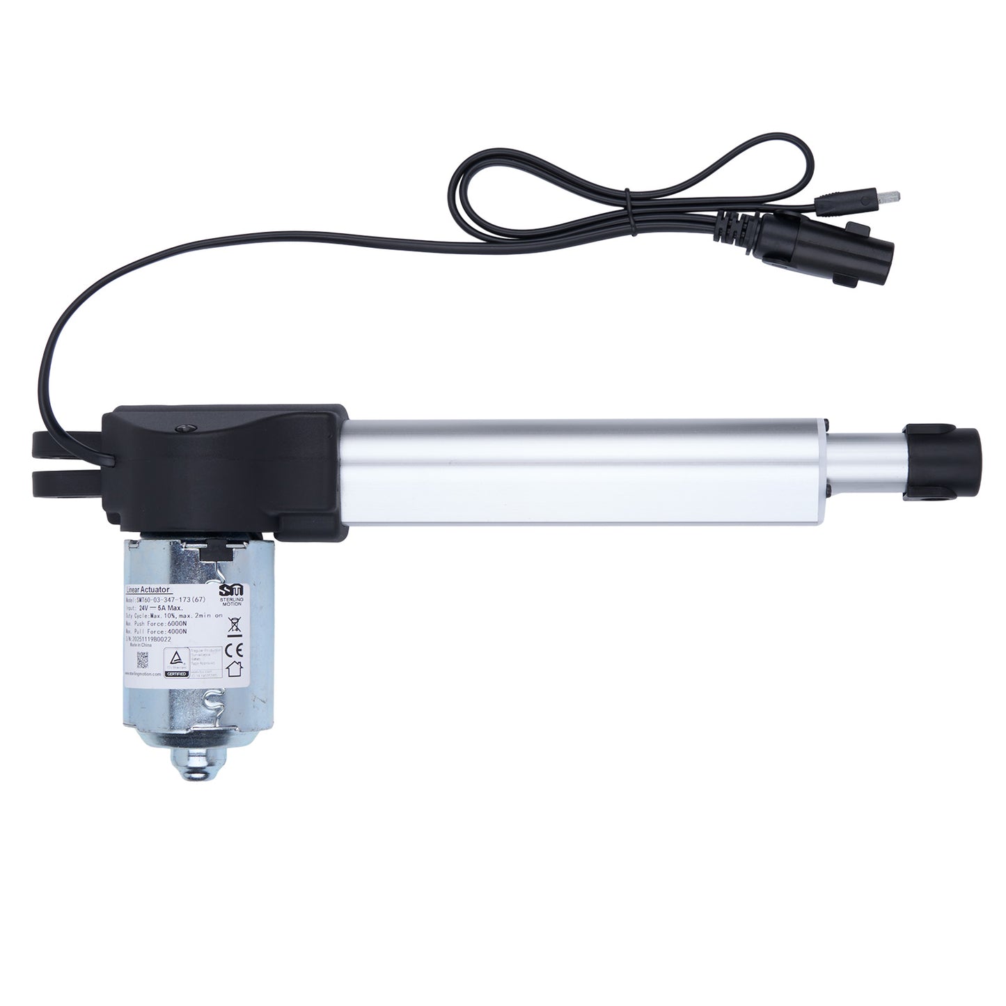 Linear actuator with cable on a white background