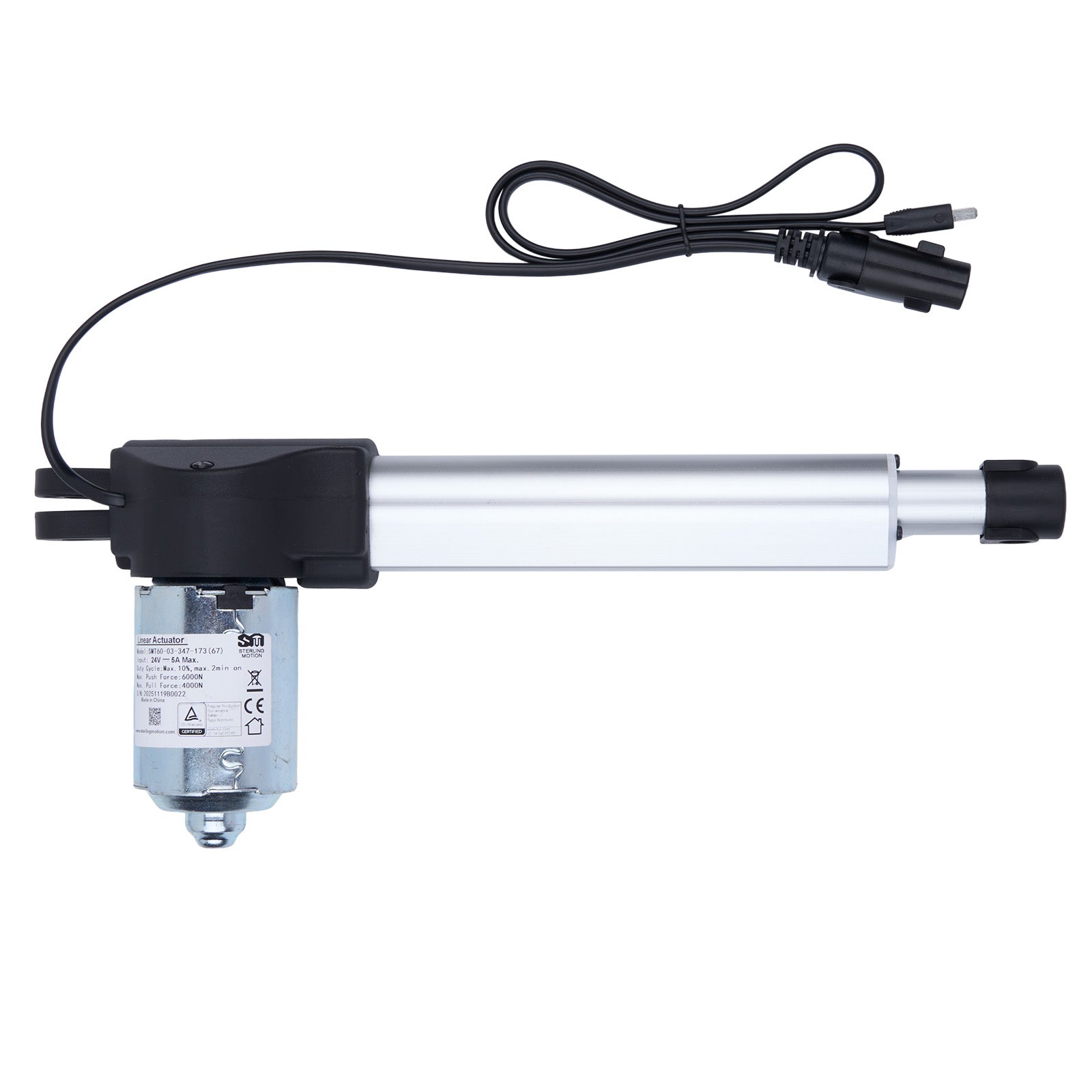 Linear actuator with cable on a white background