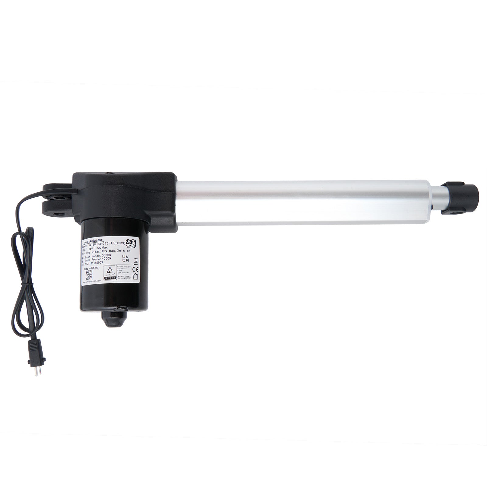 A black and silver linear actuator designed for use in furniture like recliners or lift chairs.