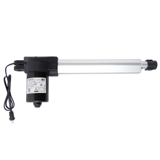 A black and silver linear actuator designed for use in furniture like recliners or lift chairs.