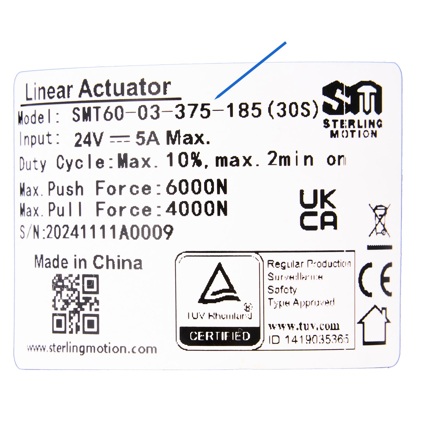 SMT SMT60-03-375-185(30S) Linear Actuator for Recliner/Lift Chair QDSJ-01-198-01 Compatible