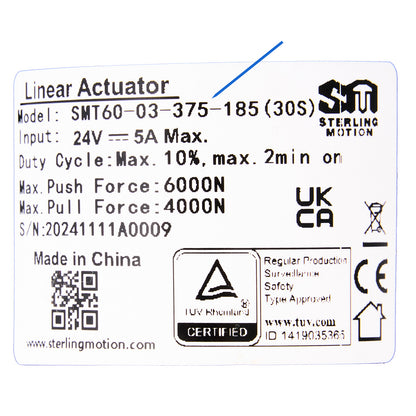 SMT SMT60-03-375-185(30S) Linear Actuator for Recliner/Lift Chair QDSJ-01-198-01 Compatible