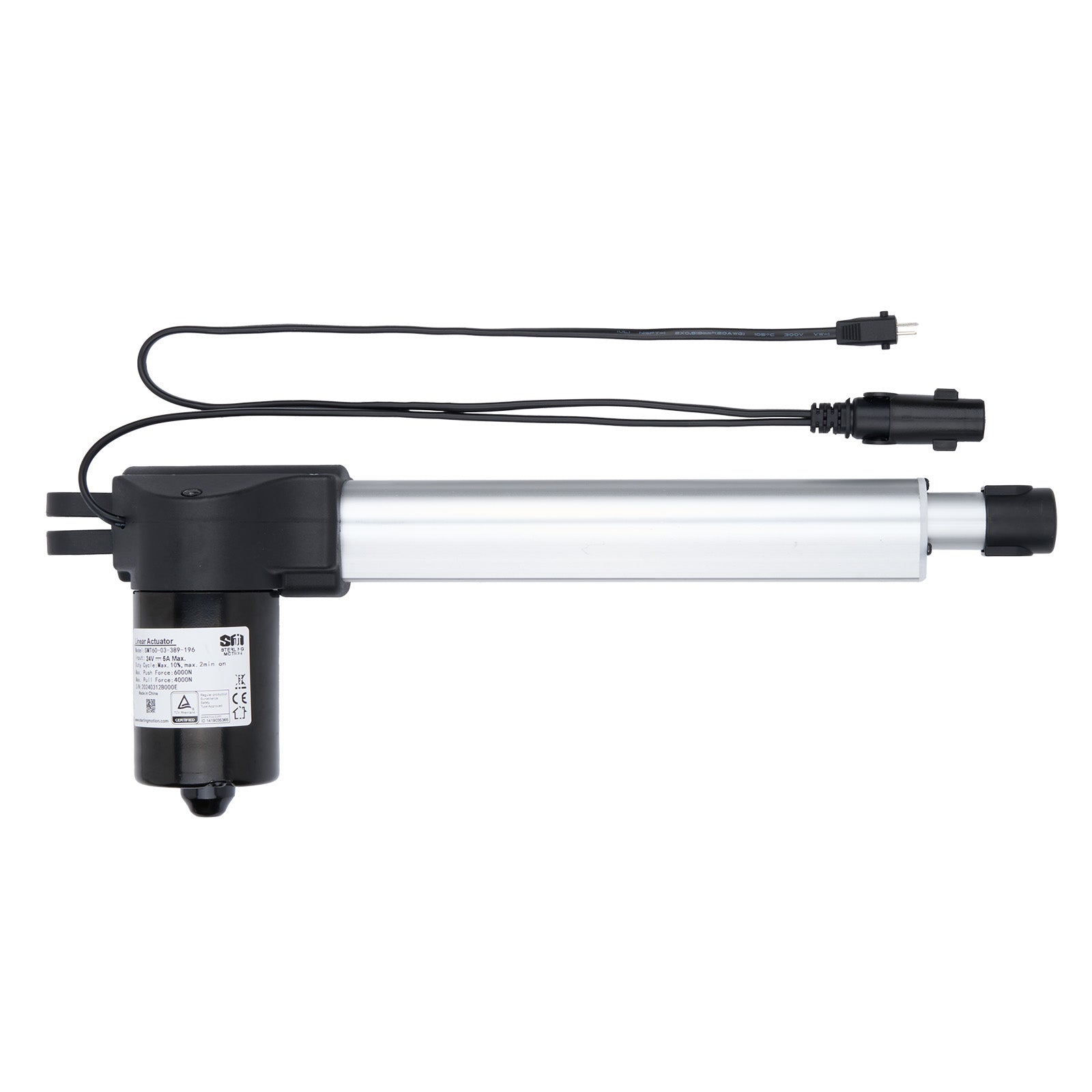 Linear actuator with cables on a white background