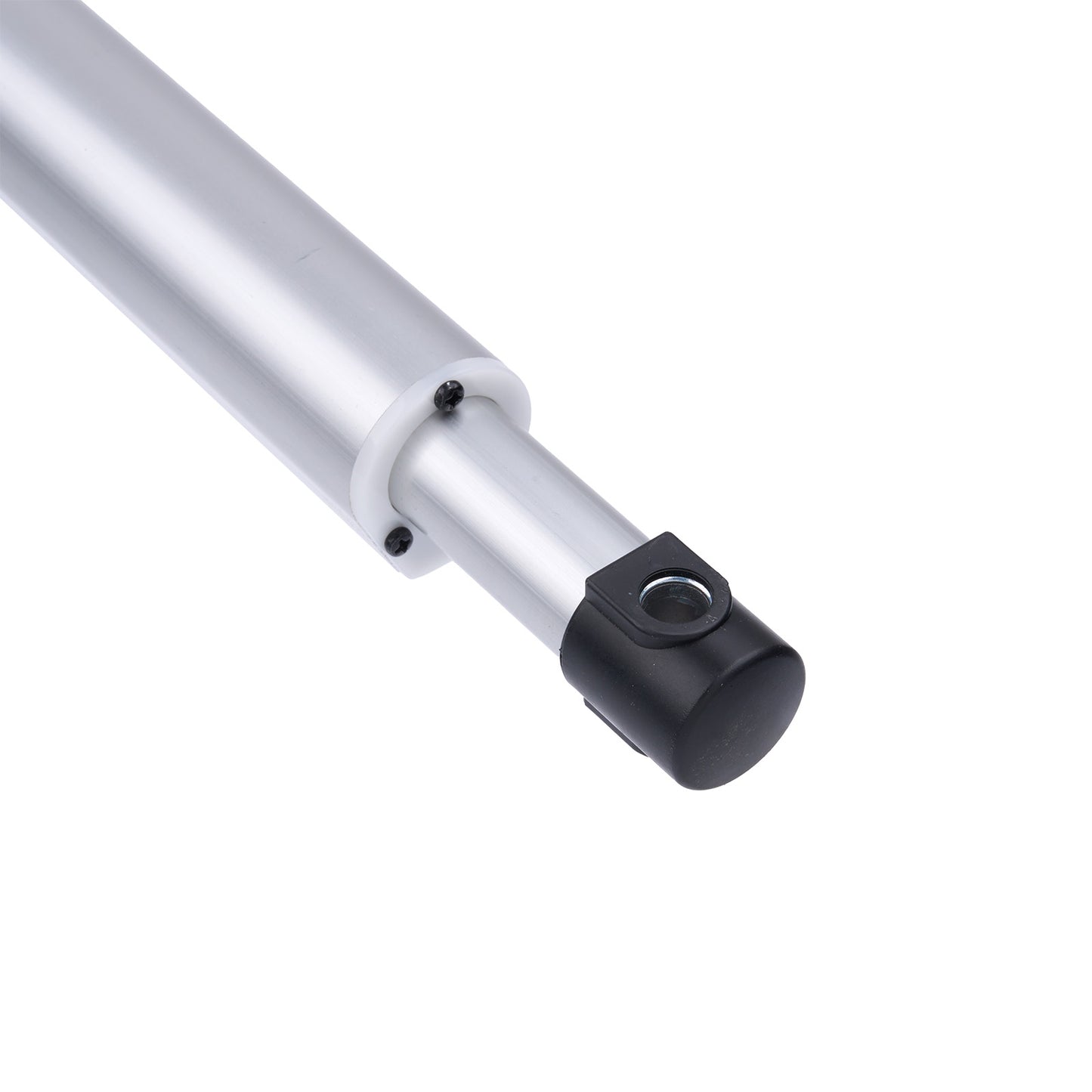 Silver telescopic pole with black connector on a white background