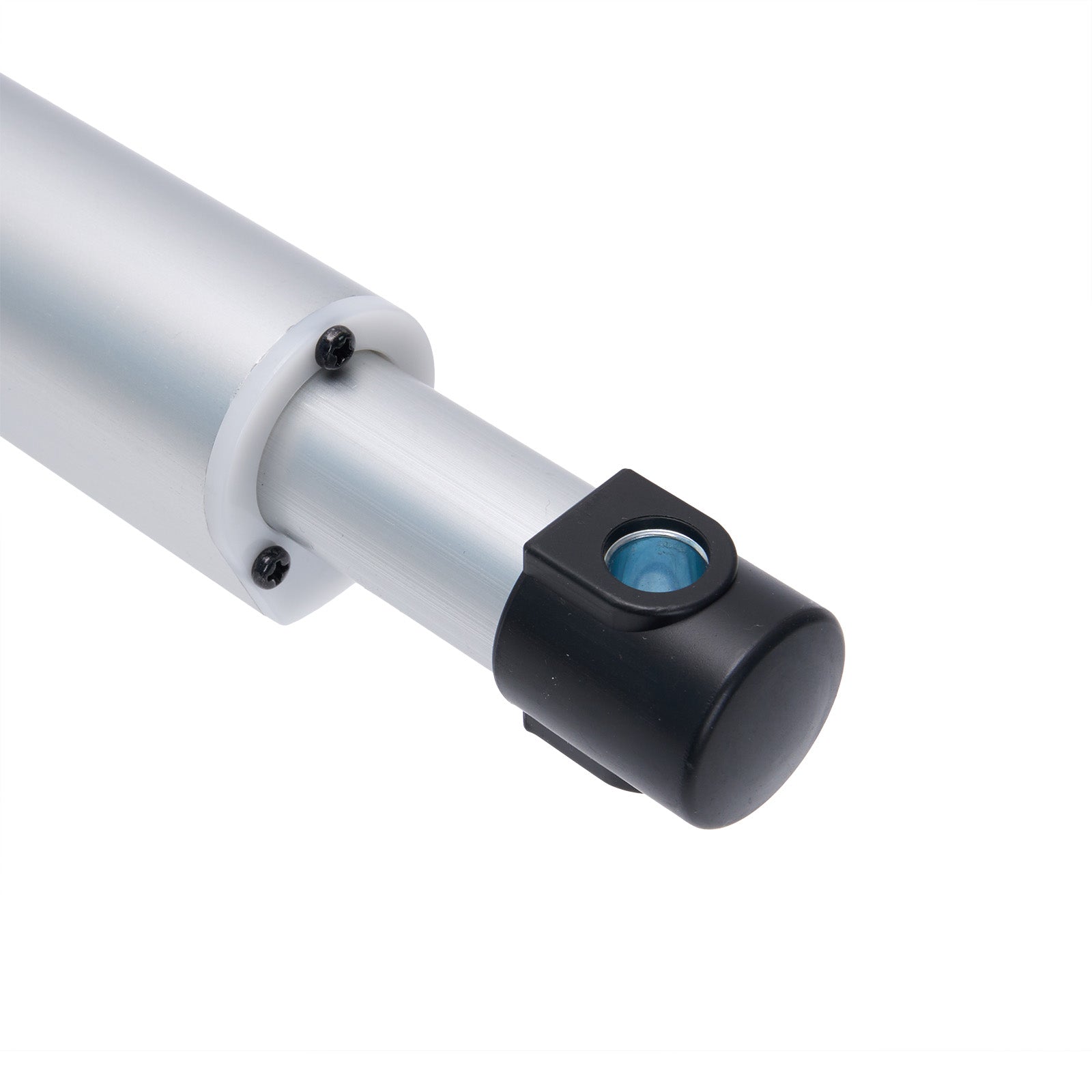 Close-up of a cylindrical mechanical component with a white background