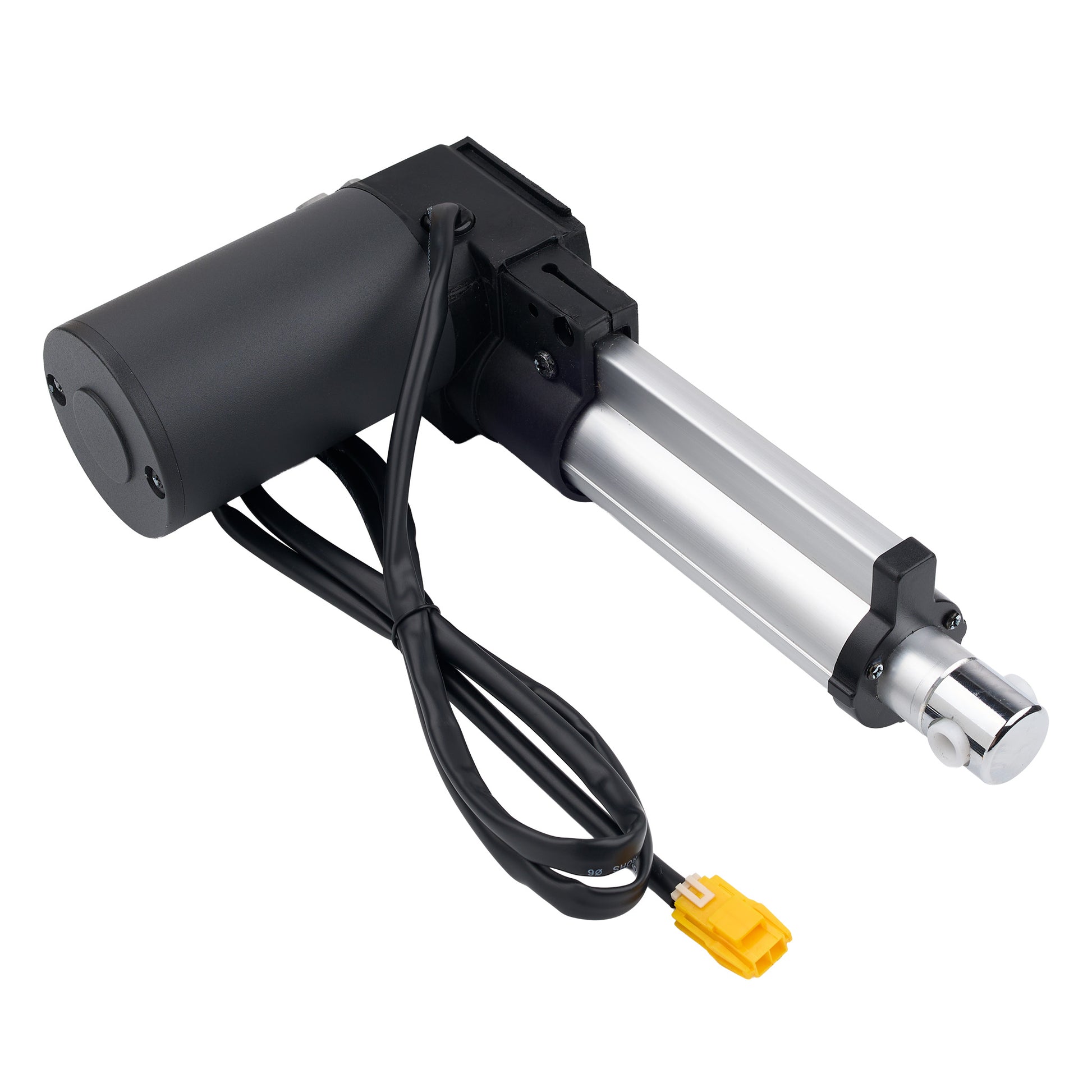 Electric linear actuator with cable and connector on a white background