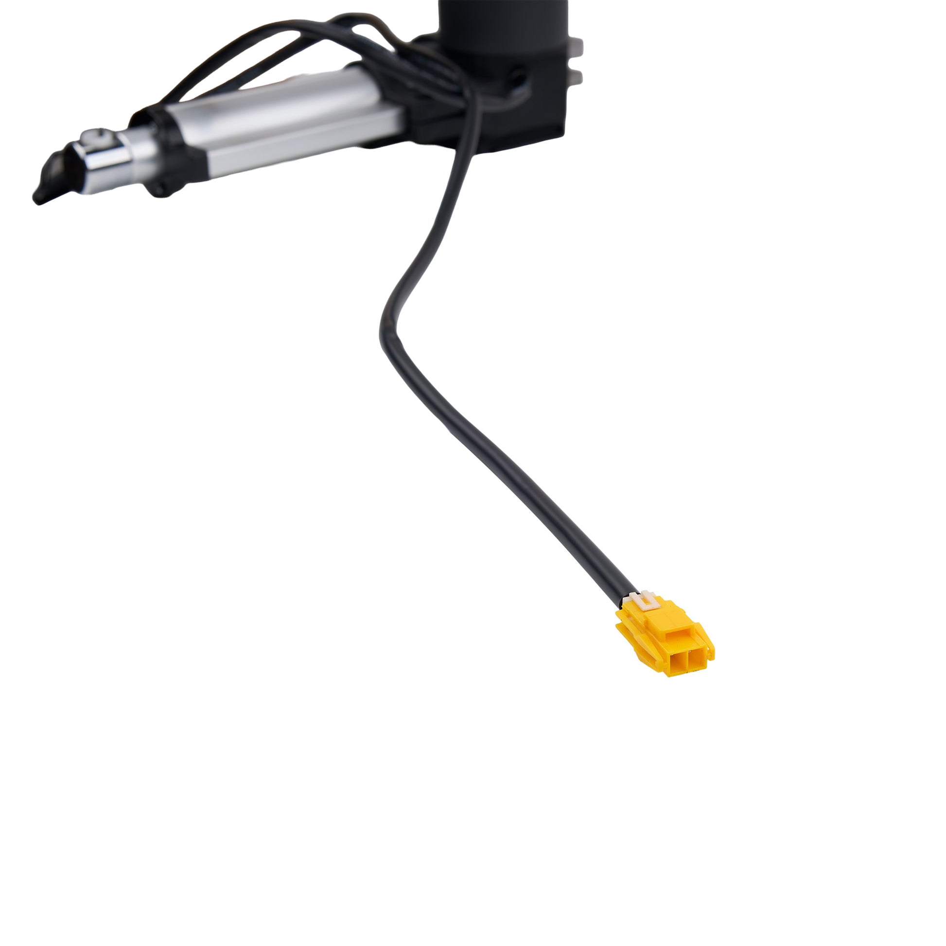 Mechanical component with a yellow connector on a white background