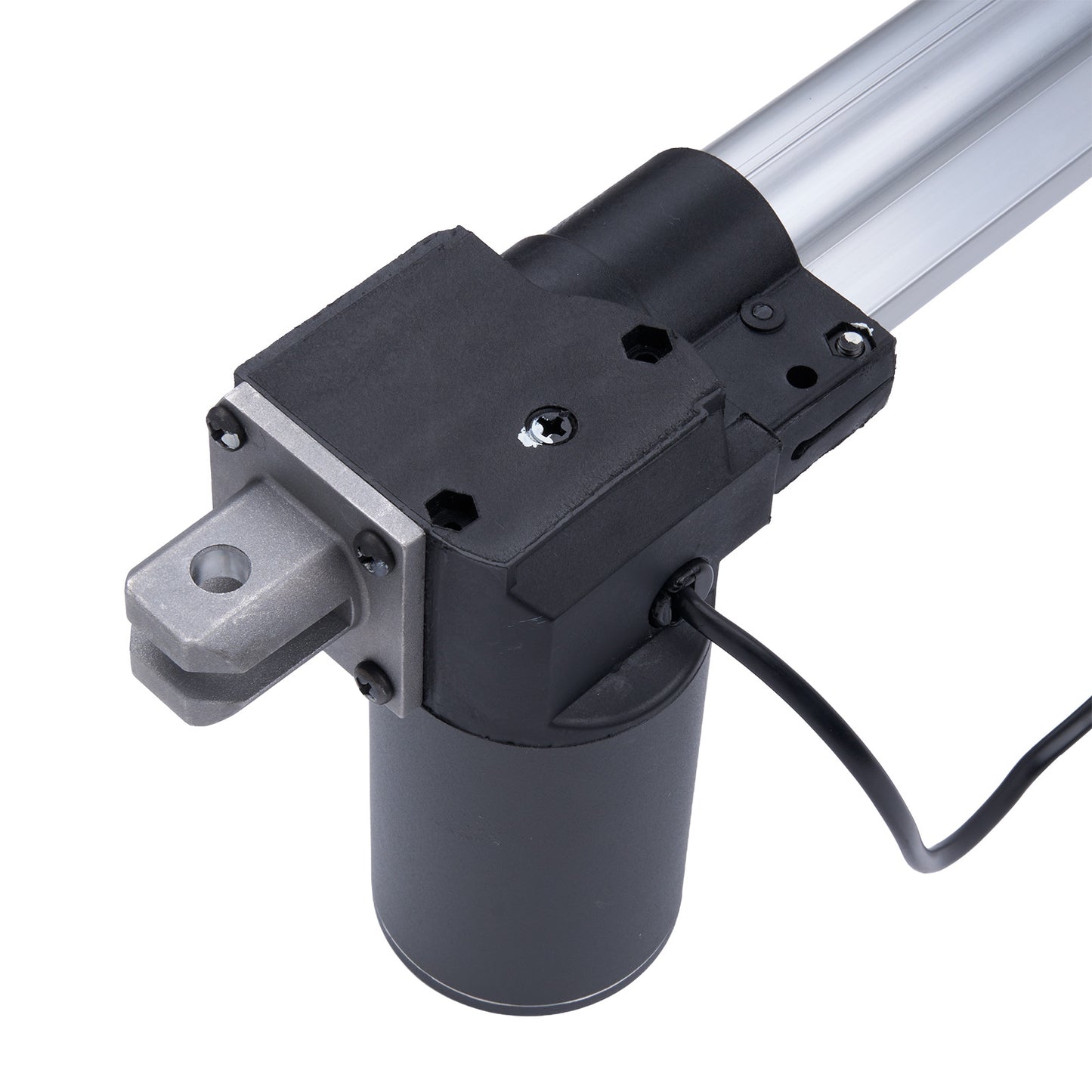 Close-up of a mechanical actuator with a white background
