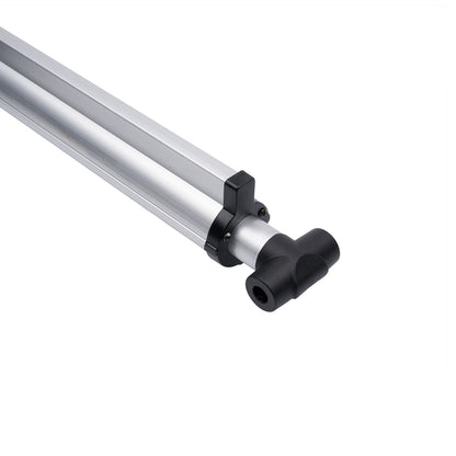 Metal rod with black fitting on a white background