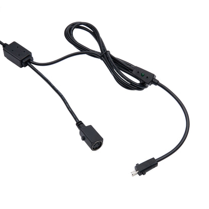 Black electrical cable with connectors on a white background