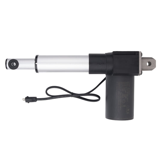 An electric linear actuator with dimension annotations showing a total length of 380mm (14.96 inches) and a stroke of 120mm (4.