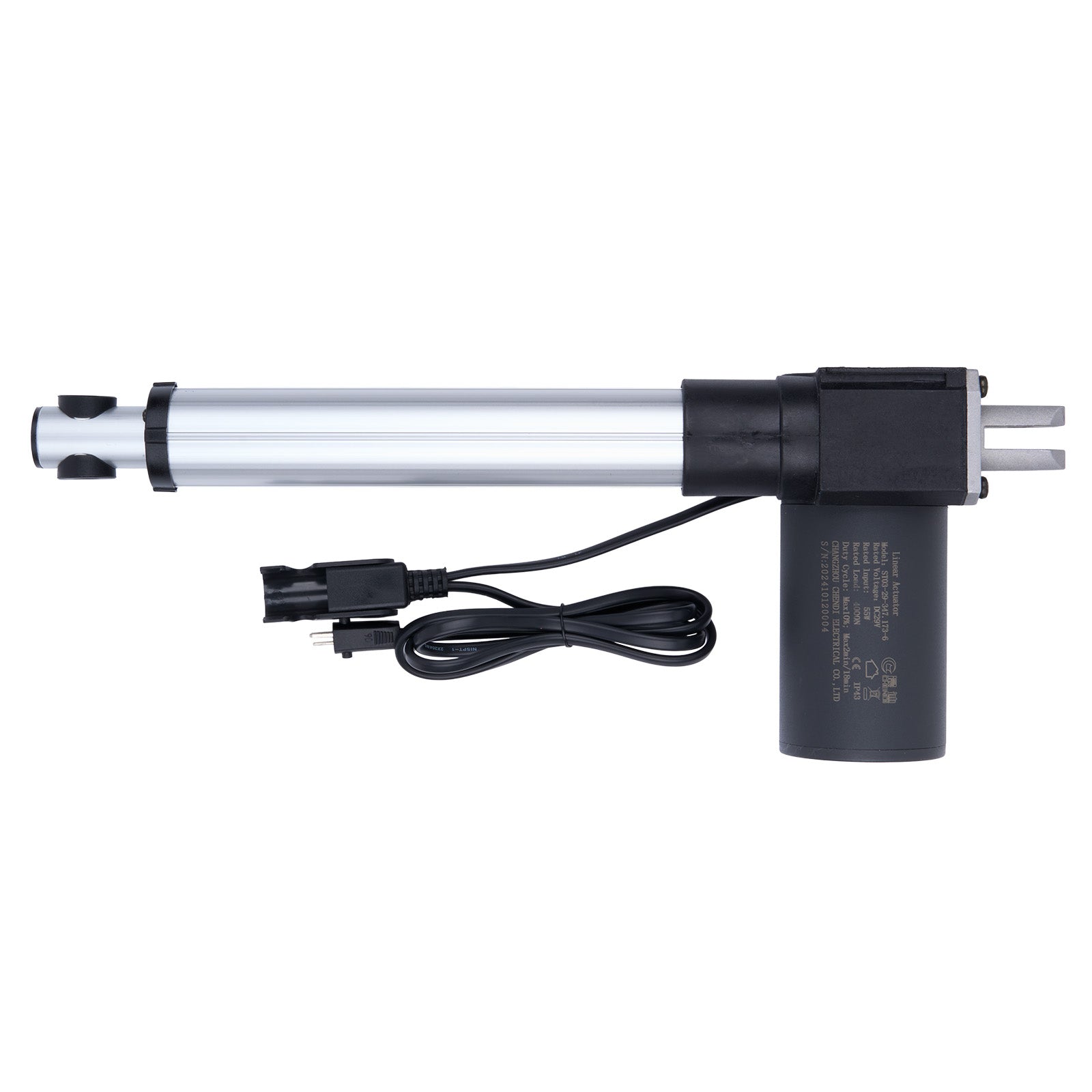 Linear actuator with power cable on a white background