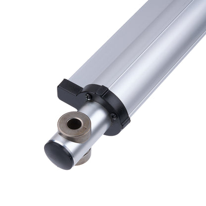 Metallic cylindrical component with black fitting on a white background