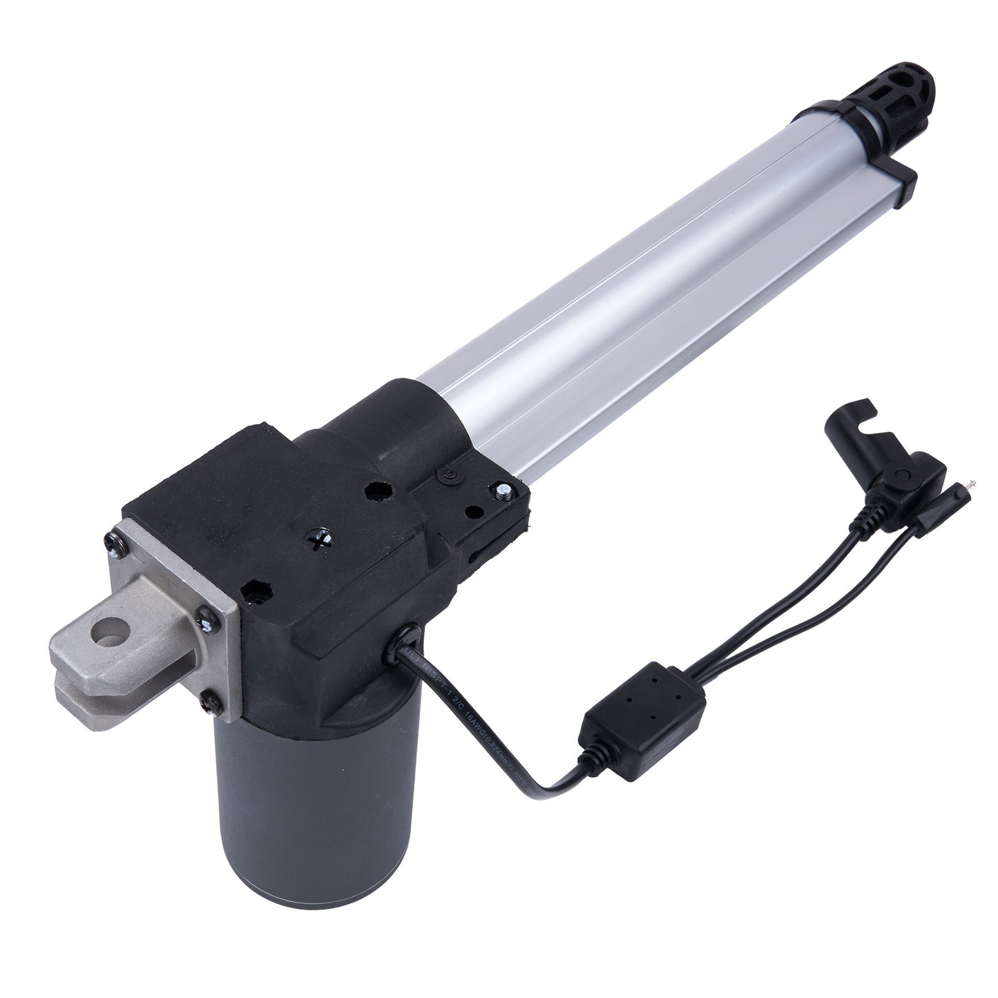 Electric linear actuator with wiring on a white background