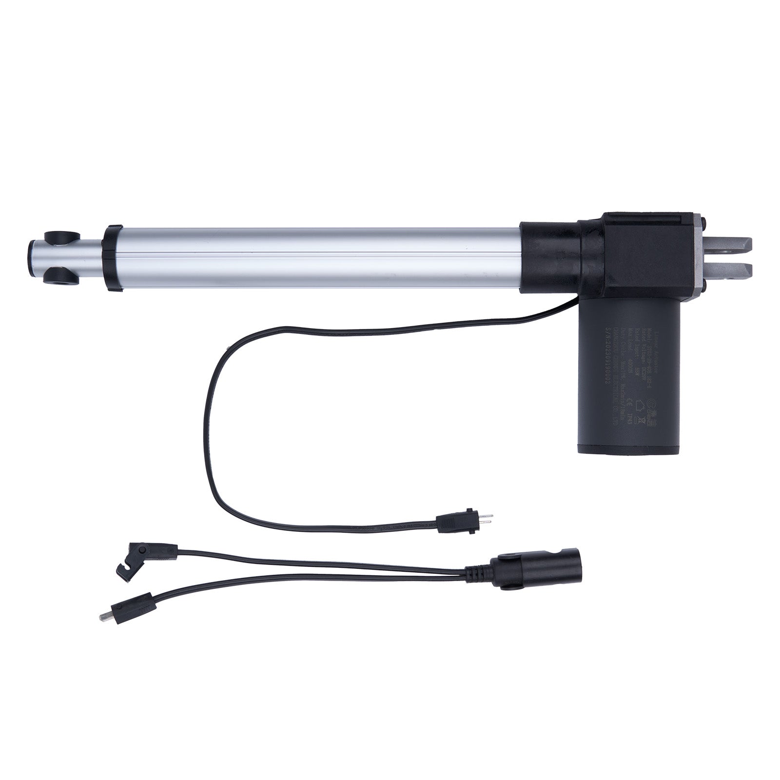 Mechanical linear actuator with wiring on a white background