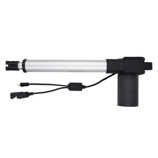 Electromagnetic linear actuator with connectors on a white background