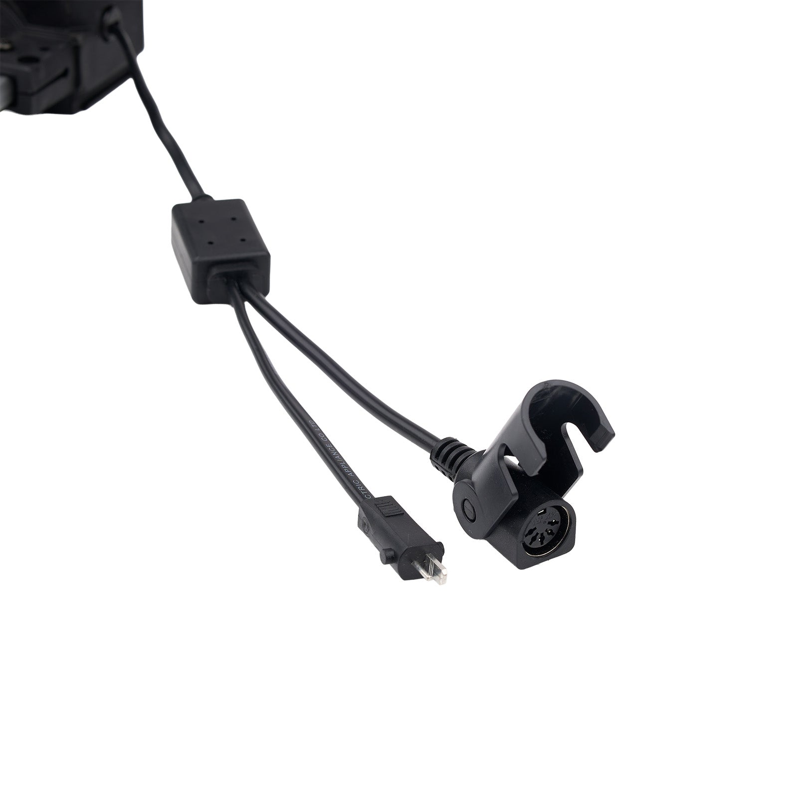 Black electronic device with connectors on a white background