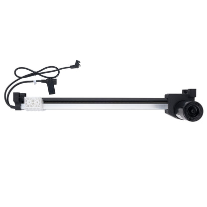 A black and white linear slide assembly with an attached power cord, shown against a plain white background.