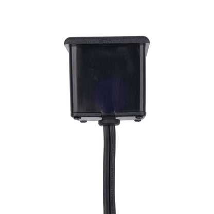 A black rectangular electronic device with a flat front panel and a thick black cable extending downward, shown against a plain white background.