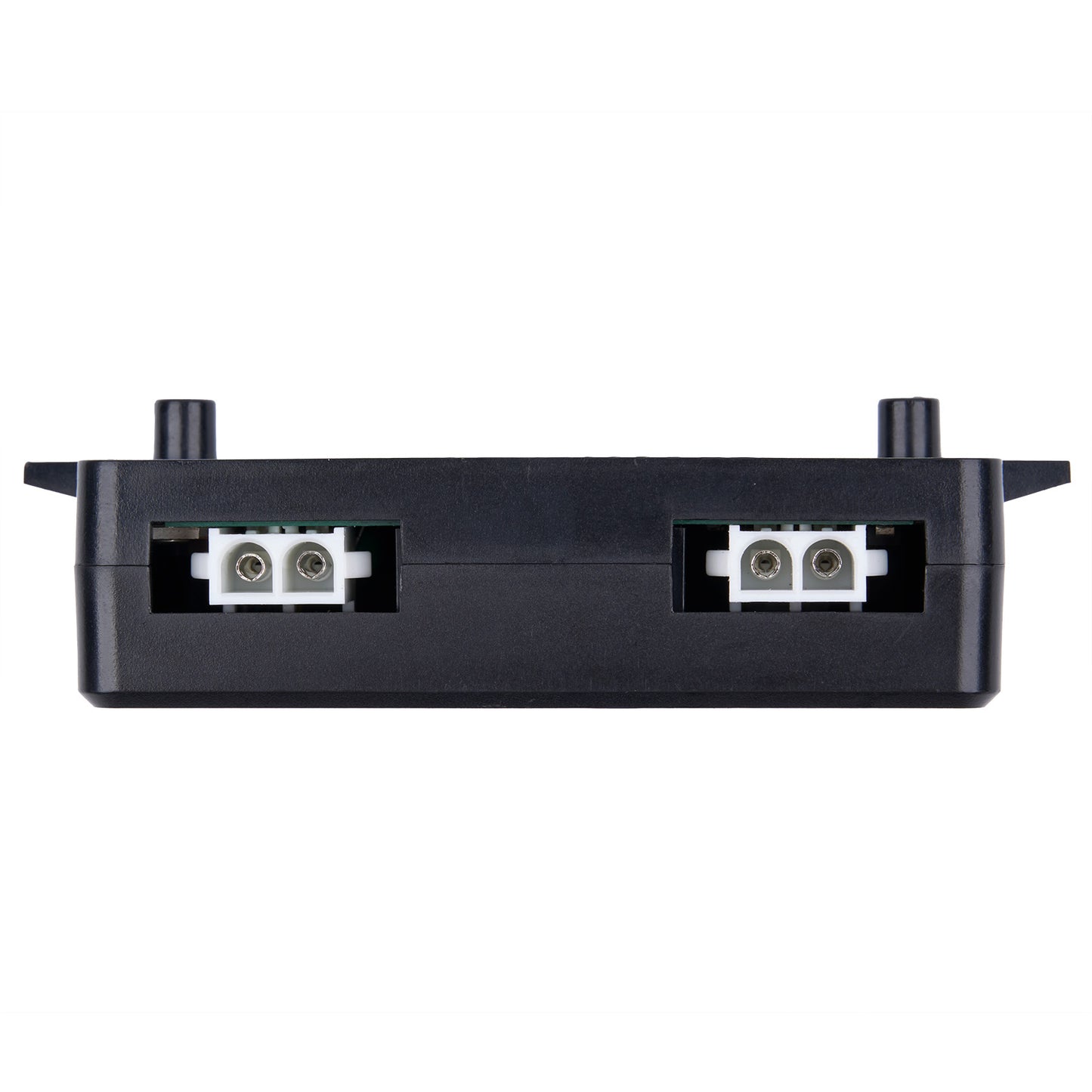 Black electronic device with two connectors on a white background