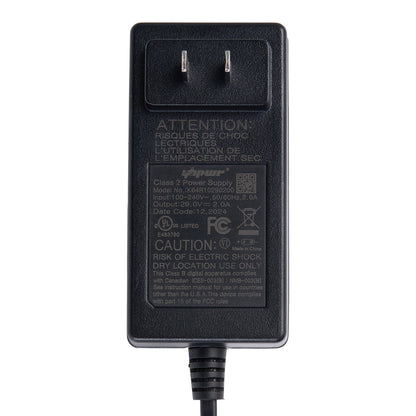 Specification tag of 29V 2A Power Adapter with 90° House-Shaped Keyed 2-Pin Plug for Power Recliners, Lift Chairs