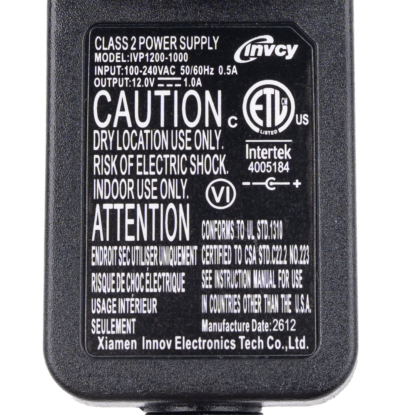 Invcy IVP1200-1000 12V 1.0A Power Supply for Heat & Vibration Massage System