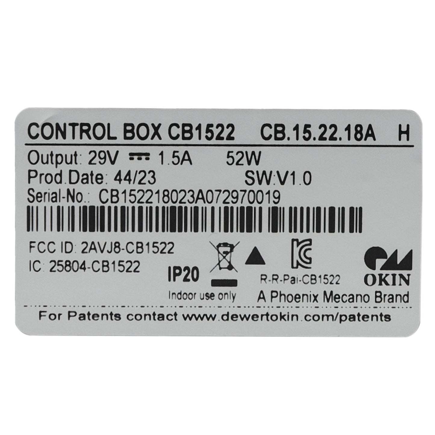 OKIN Control Box CB1522 CB.15.22.18A H For Adjustable Bed Bases