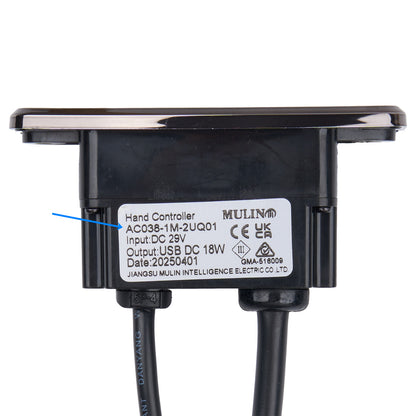 Hand controller with label on a white background