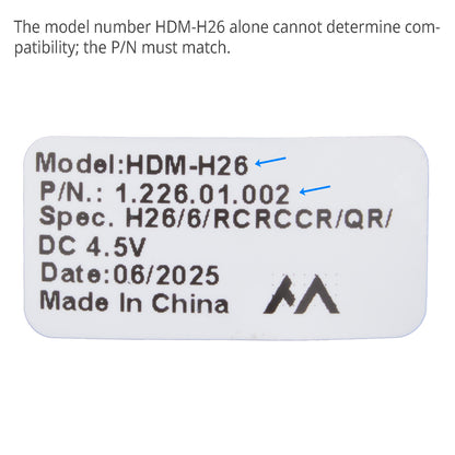 Product label with model number HDM-H26 and P/N 1.226.01.002 on a white background.