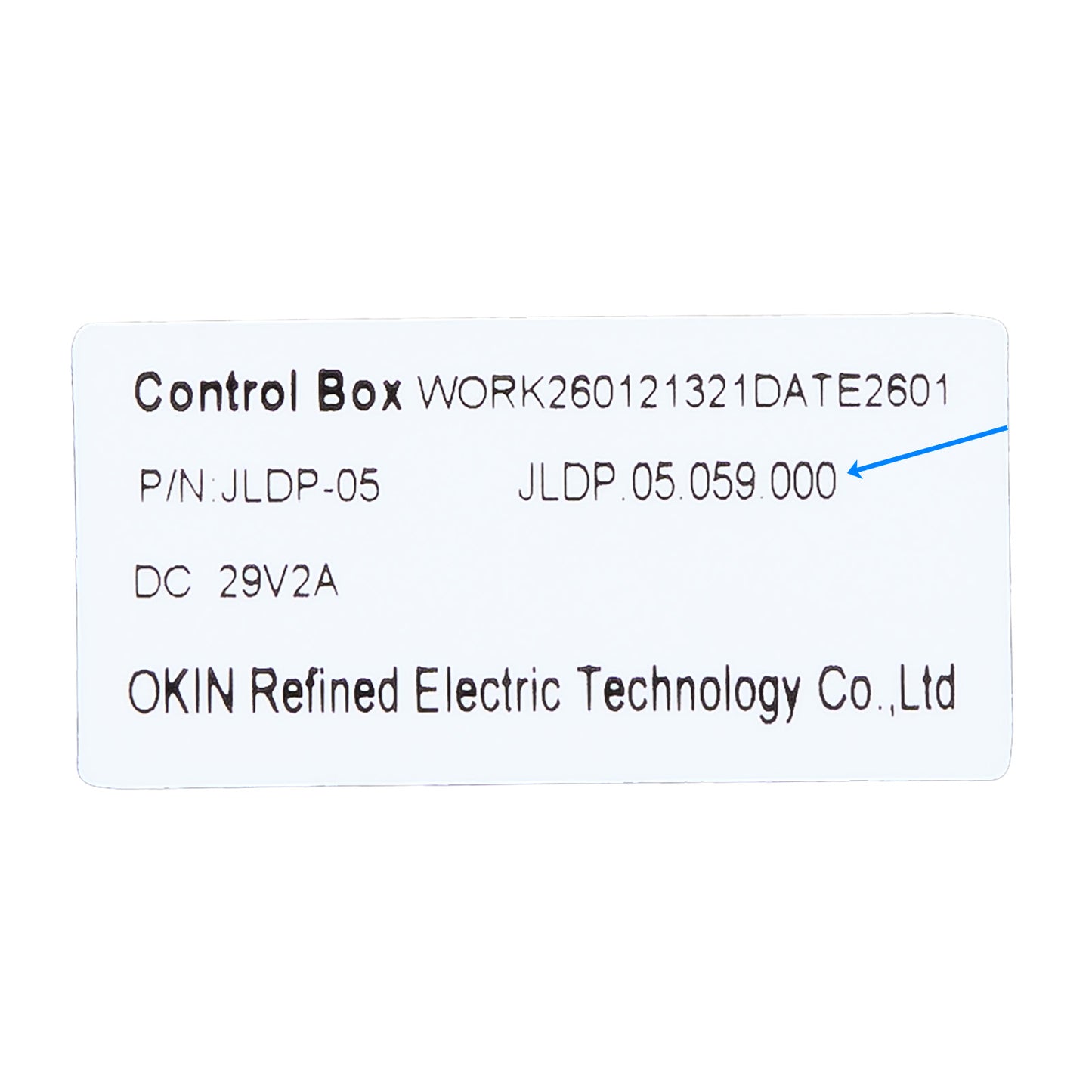 Label with technical specifications and branding on a white background