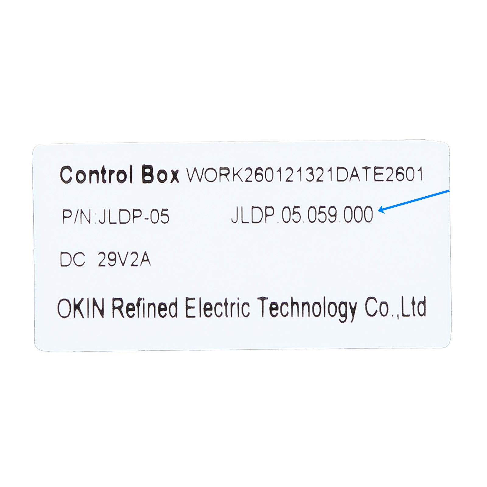 Label with technical specifications and branding on a white background